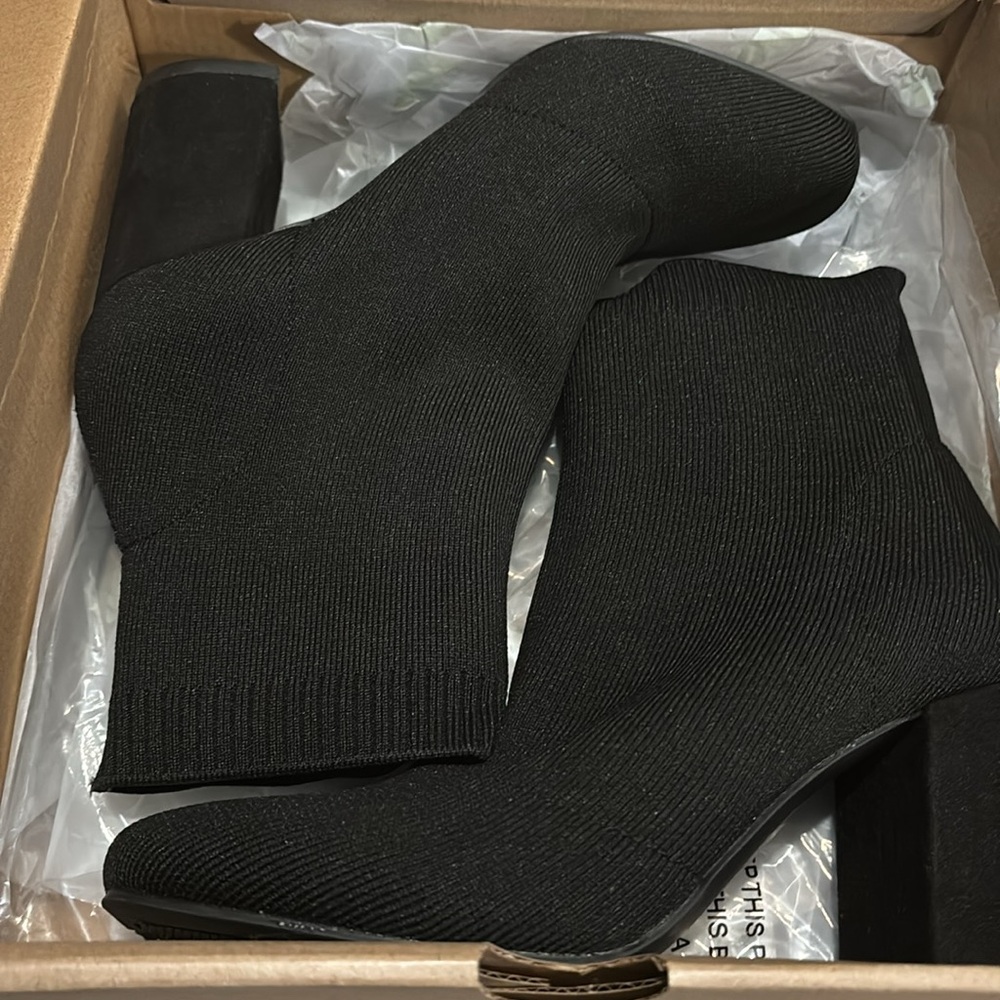 Erika Black Knit Ankle Boots